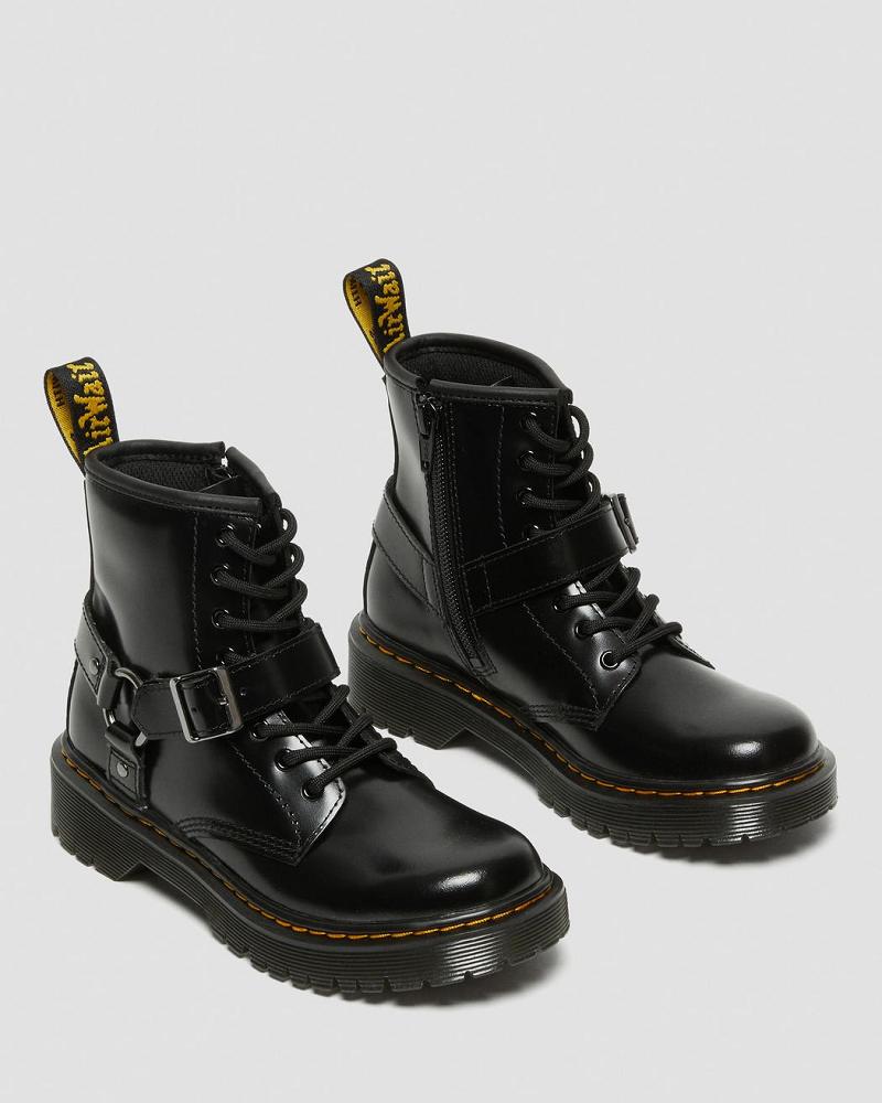 Dr Martens Junior 1460 Harness Leren Vrijetijdslaarzen Kinderen Zwart | NL 162UZG